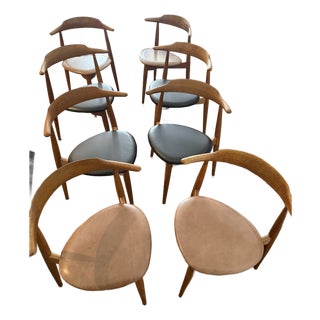 1950s Attributed to Hans J. Wegner Heart 3 Legged Chairs - 4 Black/4Cognac Leather Seats For Sale
