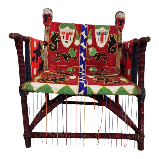 Mid 20th Century West African Beaded Armchair: A Yoruba Royal Seat For Sale