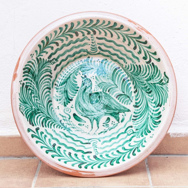Early 21st Century Large Spanish Hand-Painted Revival Lebrillo Ceramic Bowl with Bird from Granada Pottery, 2010s For Sale - Image 5 of 13