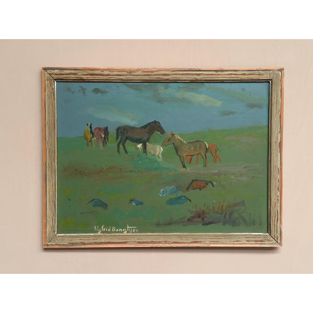 Sigfrid Bengtsson, Horses on the Meadow, Revinge, 1950s, Oil Painting on Panel, Framed For Sale - Image 13 of 13