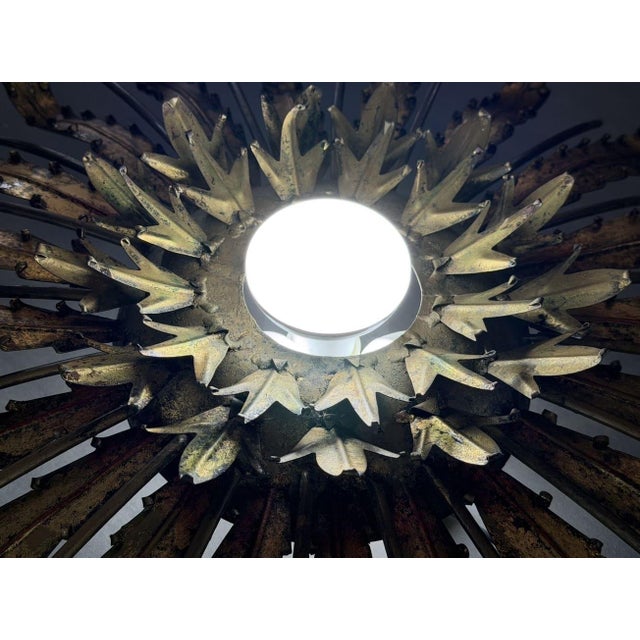 Spanish Ceiling Lamp with Gilded Iron and Floral Motif, 1950s For Sale - Image 4 of 9