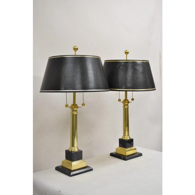 Vintage French Empire Brass & Italian Black Marble Column Table Lamps - A Pair For Sale - Image 12 of 12