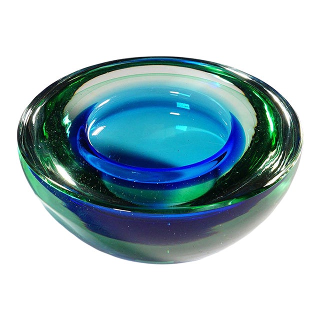 Archimede Seguso Geode Bowl in Green and Blue, Murano Italy Ca. 1950s For Sale