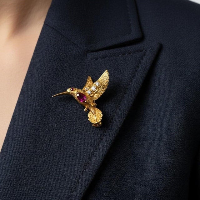 The Details Era / Style: Mid-Century Modern / Figurative (Circa 1960s) Design: Hummingbird Brooch / Lapel Pin Maker: E....