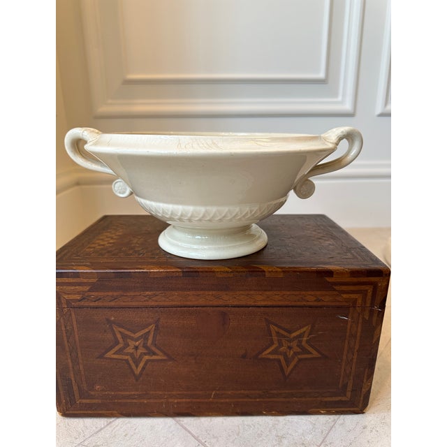 Fabulous Antique Art Deco Sarreguemines Bowl on Pedestal with Stylized Handles. Made in France. Elegant and handsome....