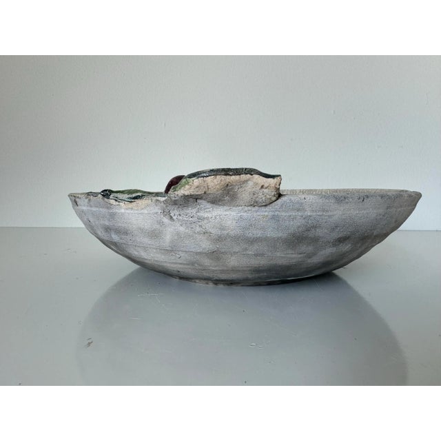 Purple Vintage Handcrafted Art Pottery Bowl With Floral Relief Design For Sale - Image 8 of 12