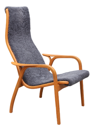 Vintage Grey Sheepskin Lamino Lounge Chair by Yngve Ekström for Swedese