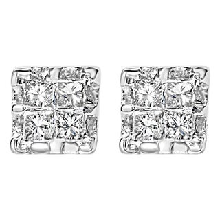 10k Yellow Gold Princess Diamond Quad Stud Earrings (1/4 cttw, J-K Color, I2-I3 Clarity) For Sale