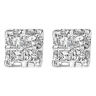 10k Yellow Gold Princess Diamond Quad Stud Earrings, A Pair For Sale