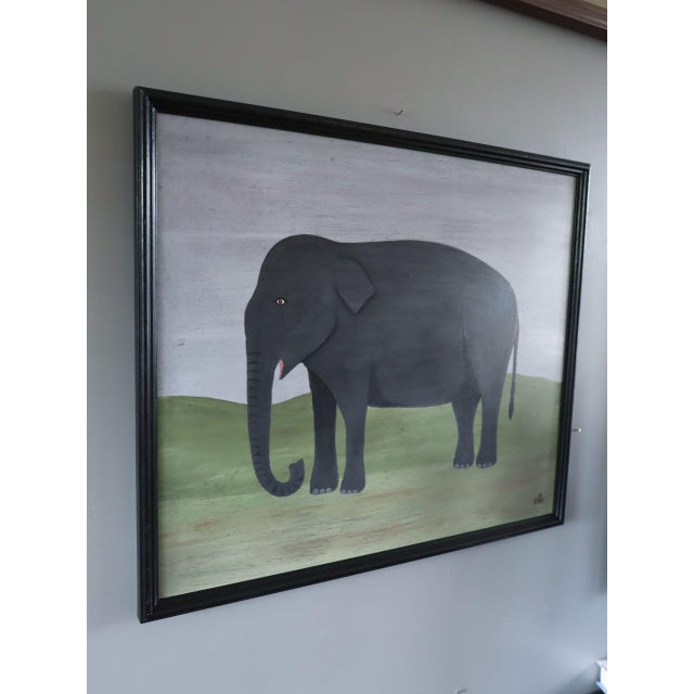 Contemporary 'Gentle Elephant' Original Naïve Style Animal Oil Painting by British Artist Matt Rix, Framed For Sale - Image 6 of 13