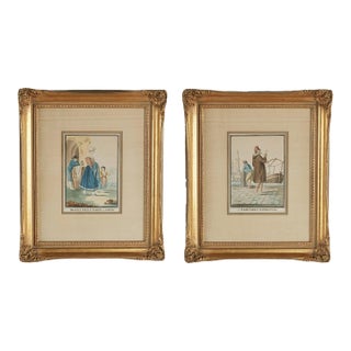 Pair of Antique Watercolors of Figures in Torre Del Greco Italy For Sale