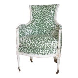 Green Schumacher Cheetah Antique Chair on Casters For Sale