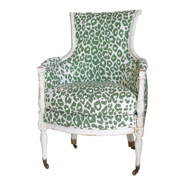 Green Schumacher Cheetah Antique Chair on Casters For Sale