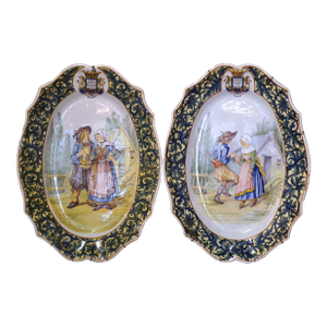 Pair 19th Century French Painted Faience Porquier Beau Quimper Wall Platters