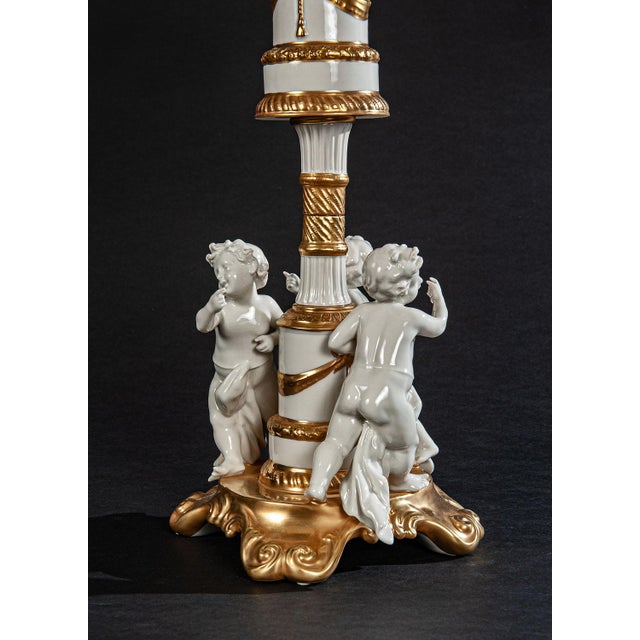 Italian Neoclassical Porcelain Cherub Compote With 24-Karat Gold Accents For Sale - Image 4 of 4