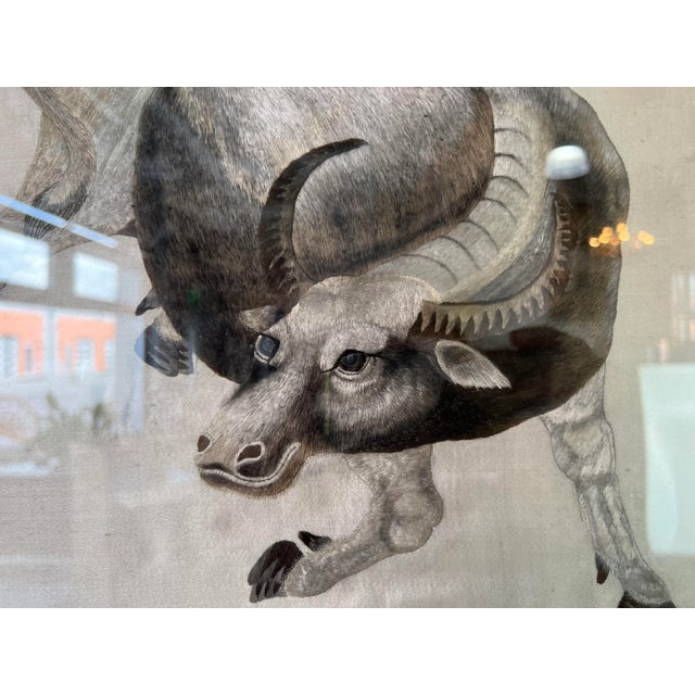 1970s Vintage Silk Embroidery Cow - Framed Wall Art/ Sold For Sale - Image 5 of 11