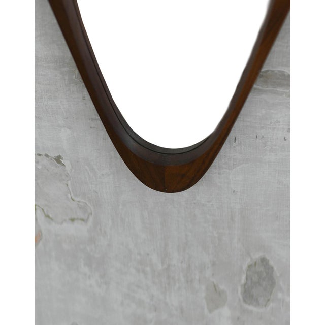 Oval Mirror with Wooden Frame and Leather Cord Details, 1950s For Sale - Image 3 of 4
