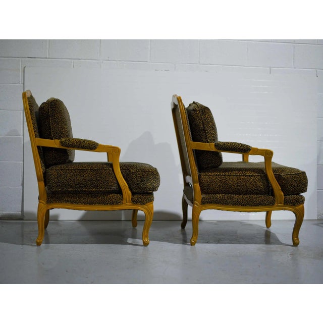 Mid 20th Century Vintage French Leopard Print Upholstery Bergere Chairs - a Pair For Sale - Image 5 of 13