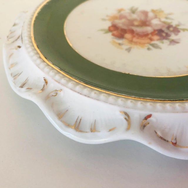 Victorian floral porcelain teapot hot plate/ Trivet 7.25"D X 1"H , Makers mark reads " Made in Germany , Eagle C.T 9835 4L...