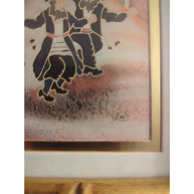 Late 20th Century Painting on Silk Signed by Lavi Zion "Simhat Torah Dancing Hassidim" 8.25"x6.25" For Sale - Image 9 of 17