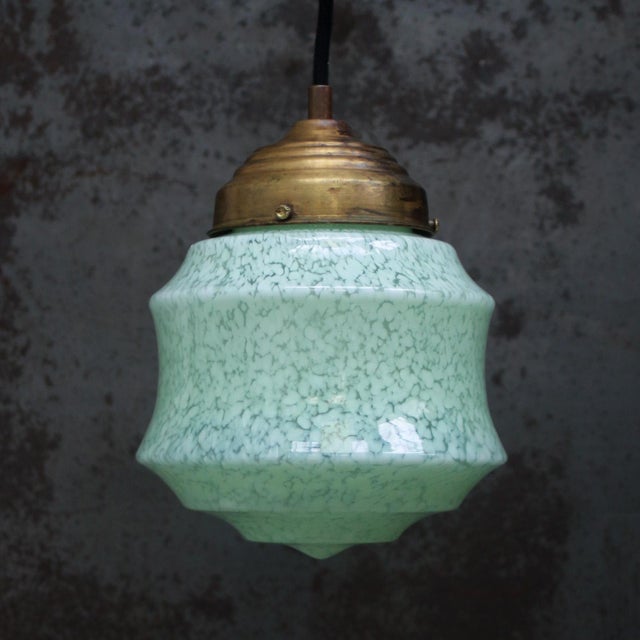 French “clichy” green coloured glass pendant lamp brass glass holder 2 meter black cotton flex e26 / e27 i have official...