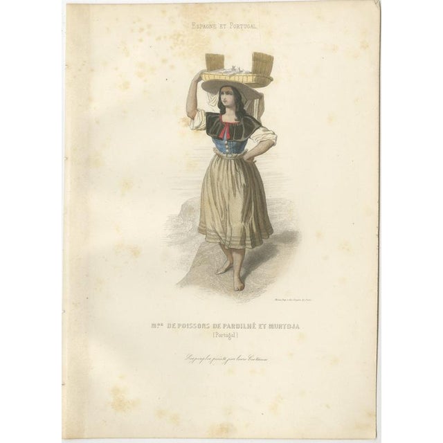 Portuguese & Madeira Folk Costume Engravings, 1850, Engraving For Sale - Image 3 of 15