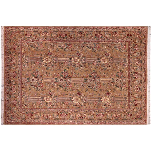 Tan Shabby Chic Floral 1990's Pak-Persian Tan/Tan Wool Rug - 9'1'' X 11'11'' For Sale - Image 8 of 9