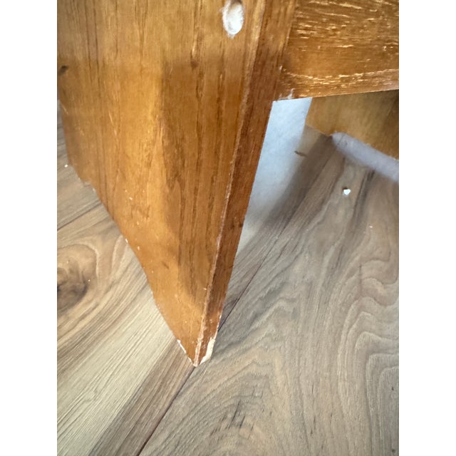 Mid 20th Century Oak Vanity Table With Lighted Adjustable Top Mirror and Upholstered Bench For Sale - Image 16 of 17