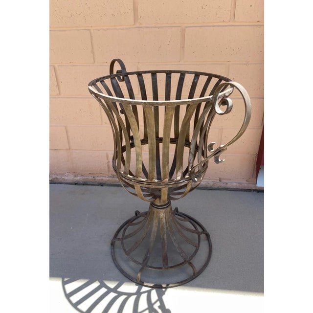 Art Deco Vintage Wrought Iron Indoor/Outdoor Garden Urn For Sale - Image 3 of 8