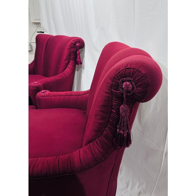 French Pair Vintage Shell Back Library Chairs For Sale - Image 3 of 10