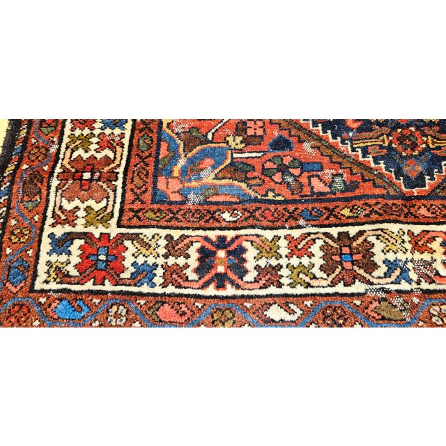 Navy Blue Vintage Malayer Area Rug, Hand-Knotted Wool, Geometrical Pattern, 4x7, Navy & Ivory For Sale - Image 8 of 12