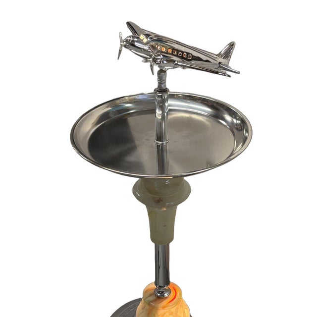 1930s 1930s Streamline Art Deco Airplane Chrome Drink Glass Top Side Table W/ Light Up Base For Sale - Image 5 of 10