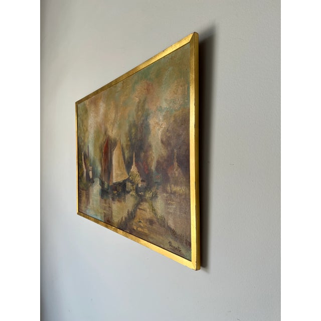 1950's Vincento Country River Impressionist Landscape Oil on Canvas Painting, Framed For Sale - Image 4 of 12