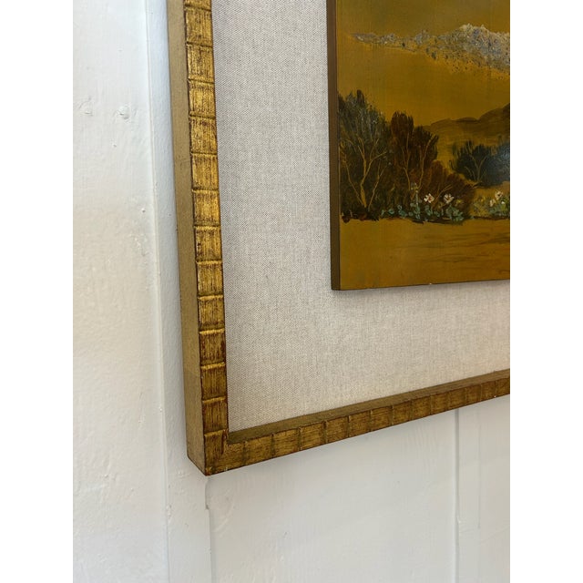 Pair of Vintage Original Oil on Board With New Linen Float Mat and Original Wood and Gold Leaf Frames For Sale - Image 10 of 18