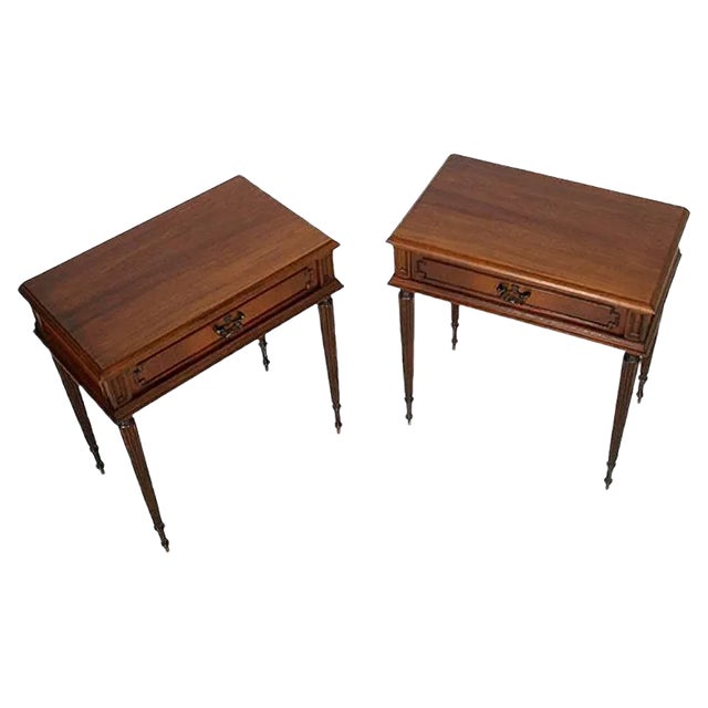 Vintage Louis XVI Walnut Nightstands, Set of 2 For Sale