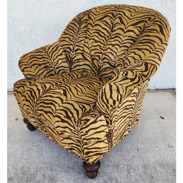 Sherrill Armchair Tufted Animal Print Arm Covers For Sale - Image 9 of 13