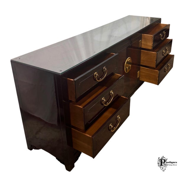 Vintage Hickory White Chinoiserie Style Burl Wood & Lacquer Dresser & Mirror For Sale - Image 10 of 12