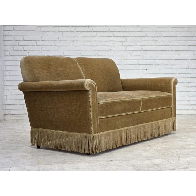 Wood Danish 2-Seater Sofa in Green Furniture Velour, 1970s For Sale - Image 7 of 18