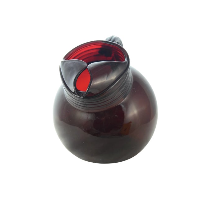 Mid-Century Modern Ruby Red Tilted Ball Glass Pitcher For Sale - Image 3 of 5