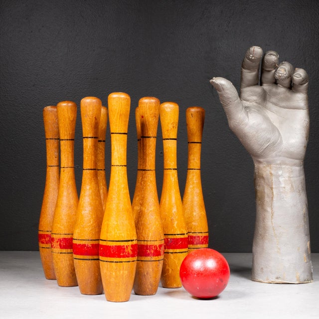 Vintage Bowling/Skittles Set With Red Ball c.1920 For Sale - Image 4 of 4