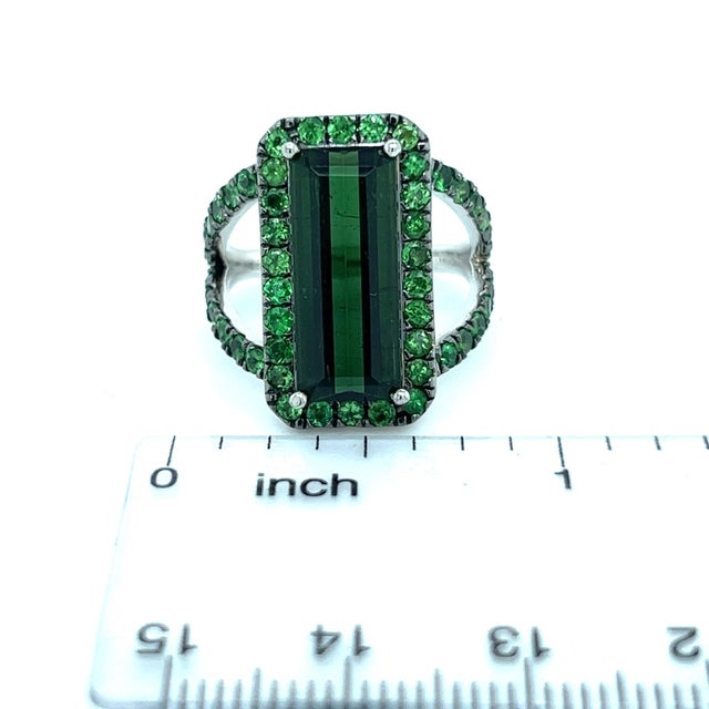 Natural Tourmaline Tsavorite Ring 7 14k Gold 6.77 TCW Certified For Sale - Image 10 of 11