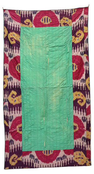 Vintage Uzbek Tribal Silk Ikat Wall Hanging, 1920s