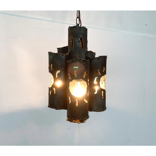 Metal Mid-Century Brutalist Metal Pendant Lamp For Sale - Image 7 of 18