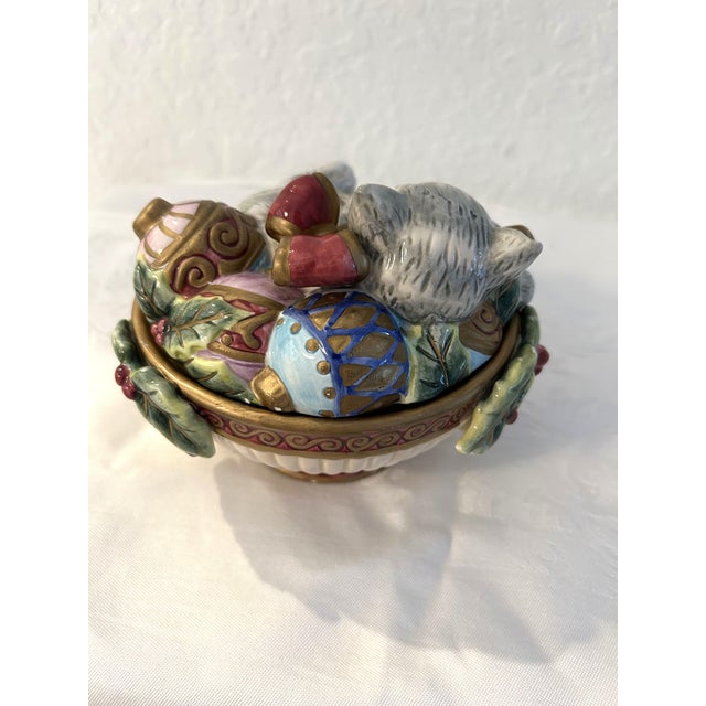 Fitz and Floyd Vintage Fitz & Floyd Kristmas Kitty Ceramic Box For Sale - Image 4 of 8