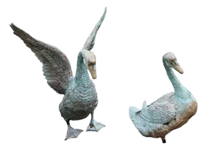 Mid 20th Century Figural Bronze Geese Standing and Seated - A Pair