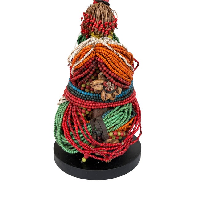 1980s Vintage African Beaded Namji Twin Fertility Dolls Cameroon 9.25" H W/Wood Stand For Sale - Image 5 of 7