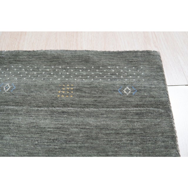 Traditional 6x9 Freya Gabbeh Gray Solid Geometric Modern Hand Knotted Wool Carpet Rug For Sale - Image 3 of 6