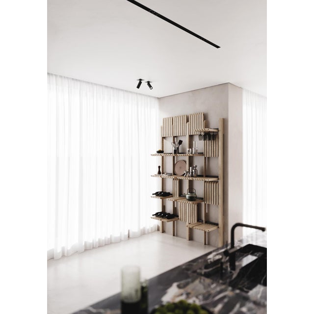 Not Yet Made - Made To Order Modern Shelving System Handcrafted Black Stained Wood on the Steel Frame Modular Shelves 2000 Mm For Sale - Image 5 of 18