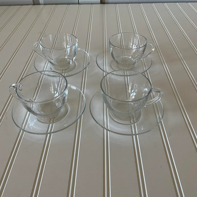 Transparent 1990s Classique Clear Coupe Cup and Saucer Set by Arcoroc France - Set for 4 For Sale - Image 8 of 8
