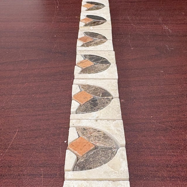 Mediterranean Botticino Marble / Emperador Brown Marble / Rosso Verona Marble Polished Tulip Mosaic Liner For Sale - Image 3 of 4